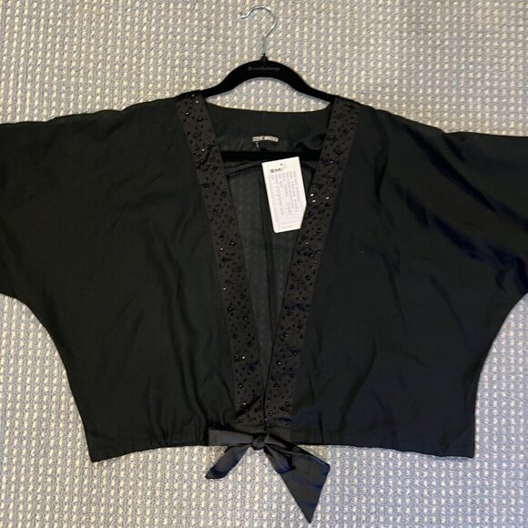 NWT Steve Madden Black Sheer Evening Beaded Cocoon Cardigan, One Size - Picture 14 of 16
